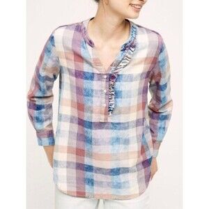 Isabella Sinclair Pastel Plaid Ruffle Henley Tunic Shirt - Size XS Womens